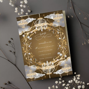 Schöne, opulente Hochzeit mit Gold und Kristallen RSVP Karte