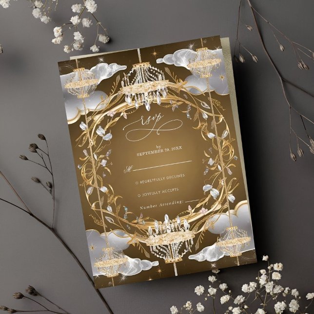 Schöne, opulente Hochzeit mit Gold und Kristallen RSVP Karte (Von Creator hochgeladen)