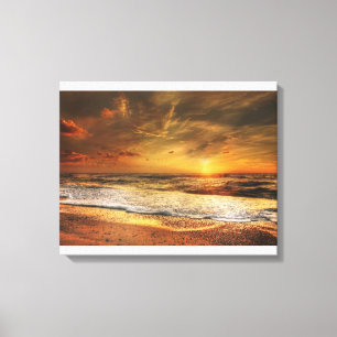 Schöne Orange Beach Ocean Sunset Canvas Print Leinwanddruck