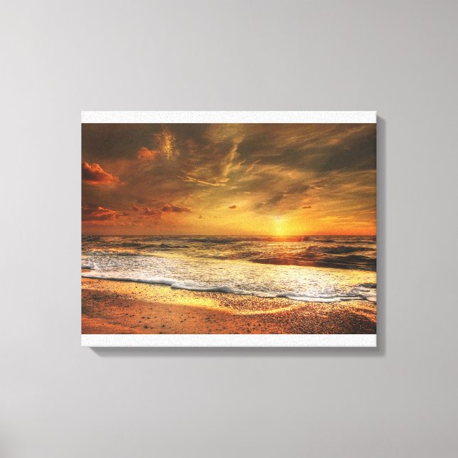 Schöne Orange Beach Ocean Sunset Canvas Print Leinwanddruck (Vorderseite)