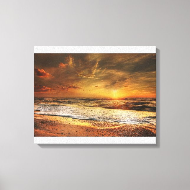 Schöne Orange Beach Ocean Sunset Canvas Print Leinwanddruck (Vorderseite)