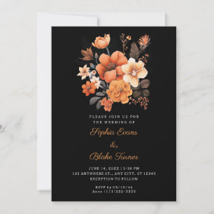 Schöne orange Blumenstrauß-Herbst-Schwarz-Hochzeit Einladung