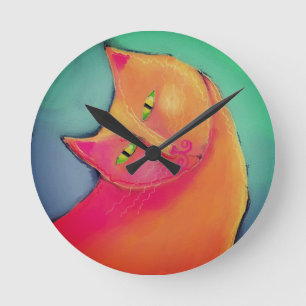 Schöne Orange Cat Abstrakt Art Runde Wanduhr