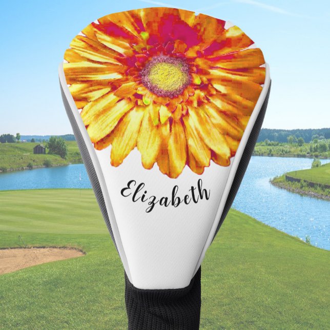 Schöne orange Daisy-Blume benutzerdefinierter Name Golf Headcover (Von Creator hochgeladen)