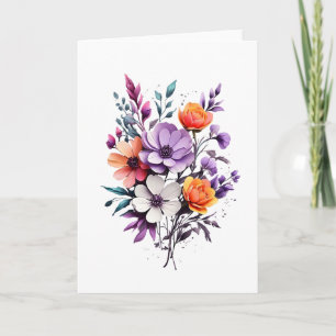 Schöne Orange Lila Weiße Blumen Leer Karte
