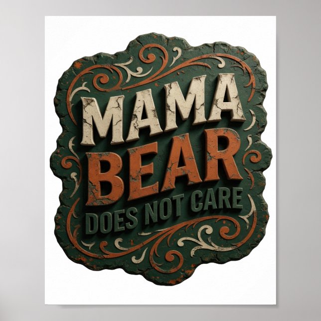 Schöne Orange MAMA BÄR KÜMMERT SICH NICHT Poster (Vorne)