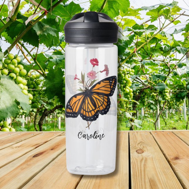 Schöne Orange Monarch Butterfly Viktorianische Kun Trinkflasche (This Monarch Butterfly water bottle expresses your love for nature, earth, and God's creatures.)