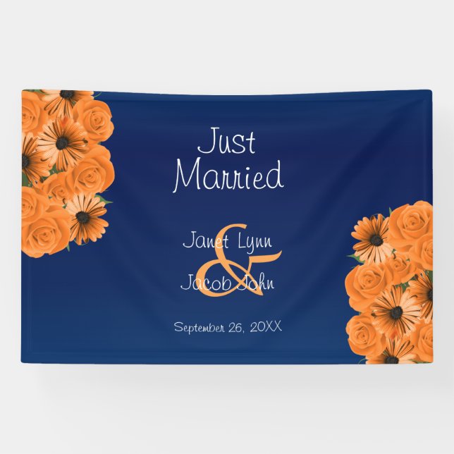 Schöne Orange Rose und Navy Blue Banner (Horizontal)