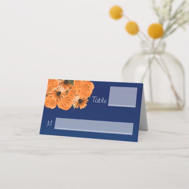 Schöne Orange Rose und Navy Blue Platzkarte (Vorderseite)
