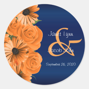 Schöne Orange Rose und Navy Blue Wedding Runder Aufkleber