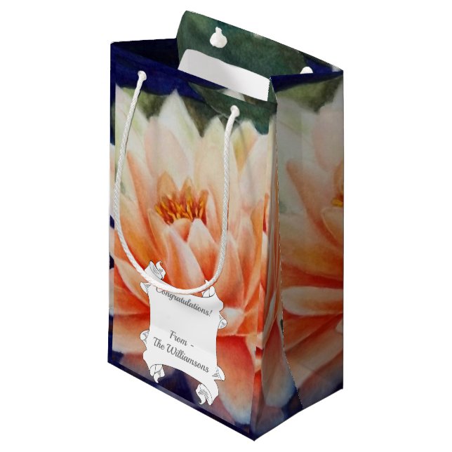 Schöne Orange Wasserlilie Blume Kleine Geschenktüte (Vorderseite Schrägansicht)