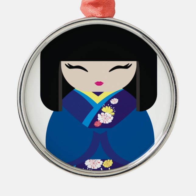 Schöne orientalische chinesische japanische Puppe Silbernes Ornament (Vorne)