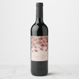 Schöne Origami Paper Crane Wedding Weinetikett