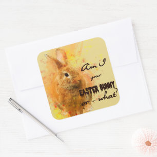 Schöne Ostern Bunny Wine Quadratischer Aufkleber