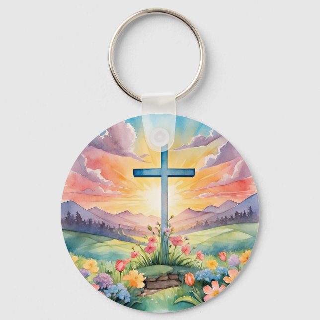 Schöne Ostern-Wasserfarben-Kunst Schlüsselanhänger (Vorderseite)
