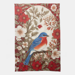 Schöne Östliche Blaumeise Rote Flora  Geschirrtuch