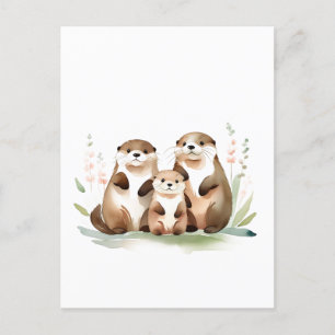 Schöne Otter-Familie mit Blume Postkarte
