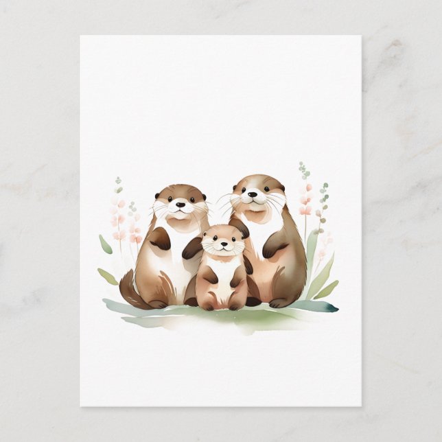 Schöne Otter-Familie mit Blume Postkarte (Vorderseite)