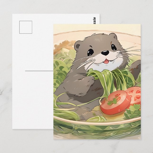Schöne Otter mit Algensalat Postkarte (Vorne/Hinten)