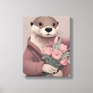 Schöne Otter mit Blume Leinwanddruck