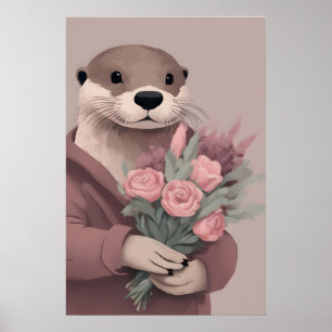 Schöne Otter mit Blume Poster