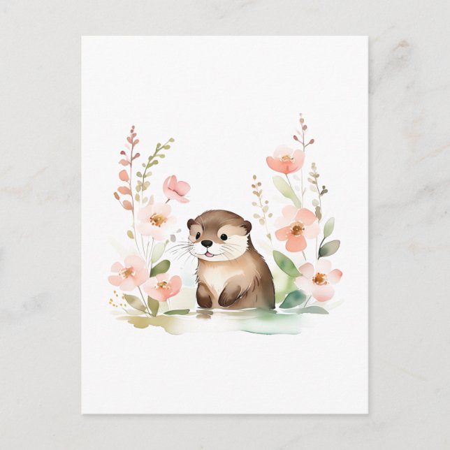 Schöne Otter mit Blume Postkarte (Vorderseite)