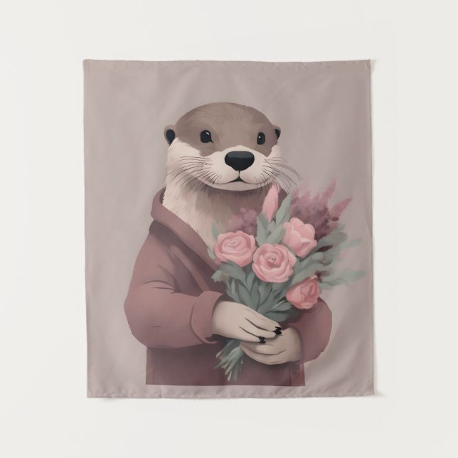 Schöne Otter mit Blume Wandteppich (Vorderseite)