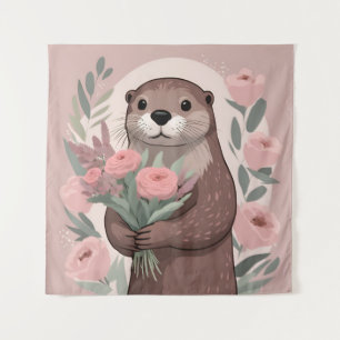 Schöne Otter mit Blume Wandteppich