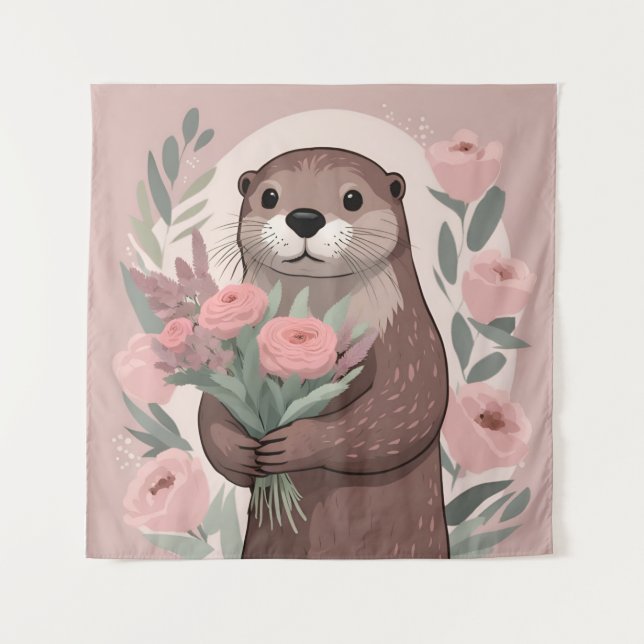Schöne Otter mit Blume Wandteppich (Vorderseite)