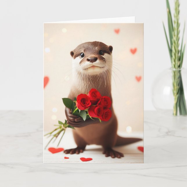 Schöne Otter mit Rote Rosen Karte (Vorderseite)