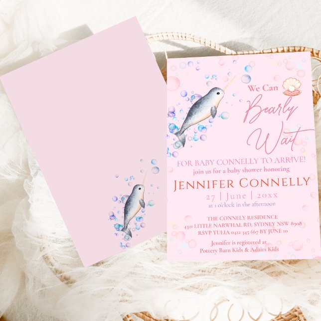 Schöne Ozean Narwhal Muscheln Bläschen Baby Dusche Einladung (Von Creator hochgeladen)