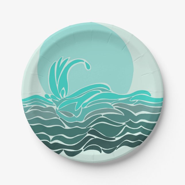 Schöne Ozeanwellen und Sonnenuntergang Pappteller (Vorderseite)