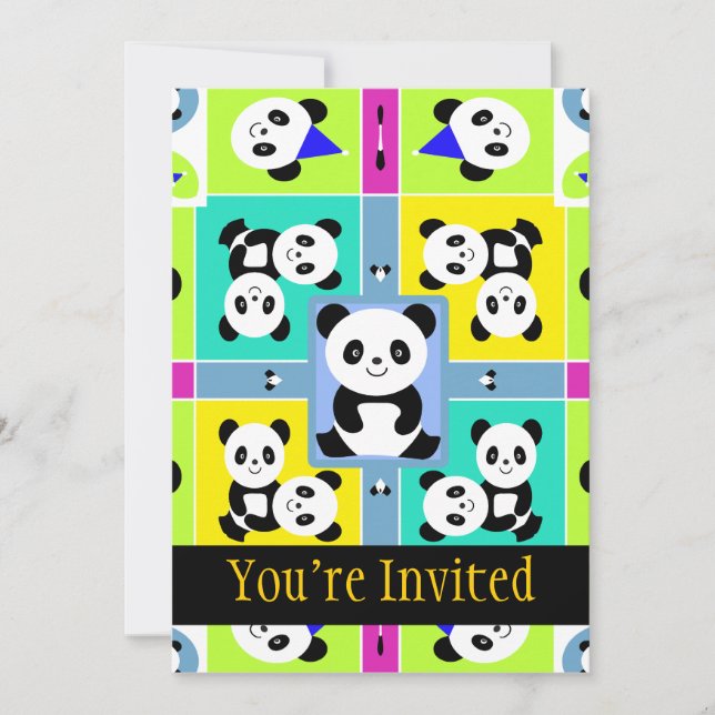 Schöne Panda-Bären-Farben Einladung (Vorderseite)