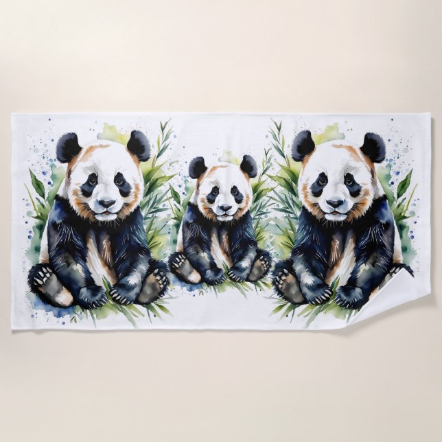 Schöne Panda Bears mit Wasserfarbe Strandtuch (Vorderseite)