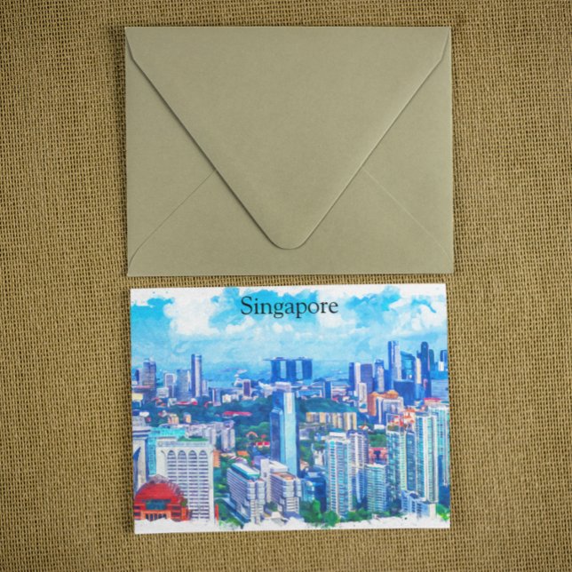 Schöne Panoramasicht auf Singapur Asien Postkarte (stylish singapore asia watercolor postcard)