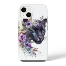 Schöne Panther Floral Lila Aquarellwerk