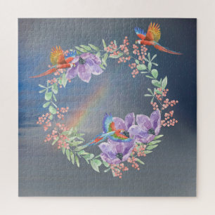 Schöne Papageien Blumen Beeren und Regenbogen Puzzle