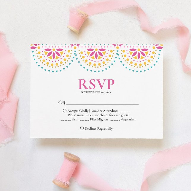Schöne Papel Picado Mexikanische Hochzeit RSVP Karte (Von Creator hochgeladen)