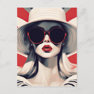 Schöne Pariser Frau in Roter Sonnenbrille Postkarte