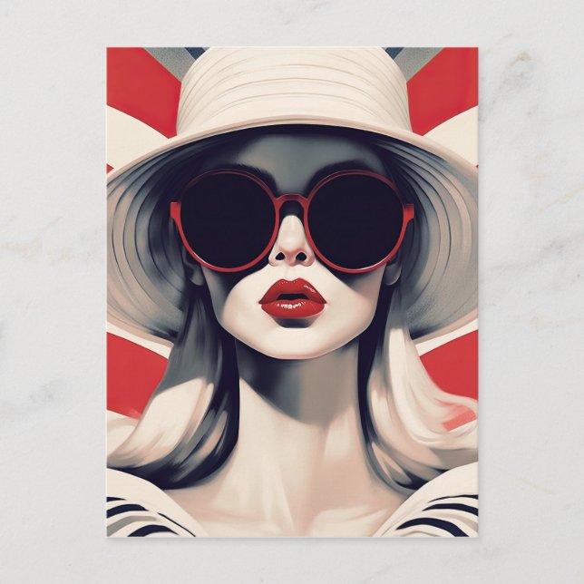 Schöne Pariser Frau in Roter Sonnenbrille Postkarte (Vorderseite)