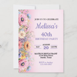 Schöne Pastel Blume Geburtstagsparty Einladung