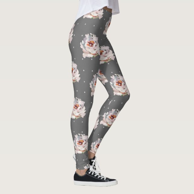 Schöne Pastel Floral mit Punkten auf Chic Gray Leggings (Rechts)
