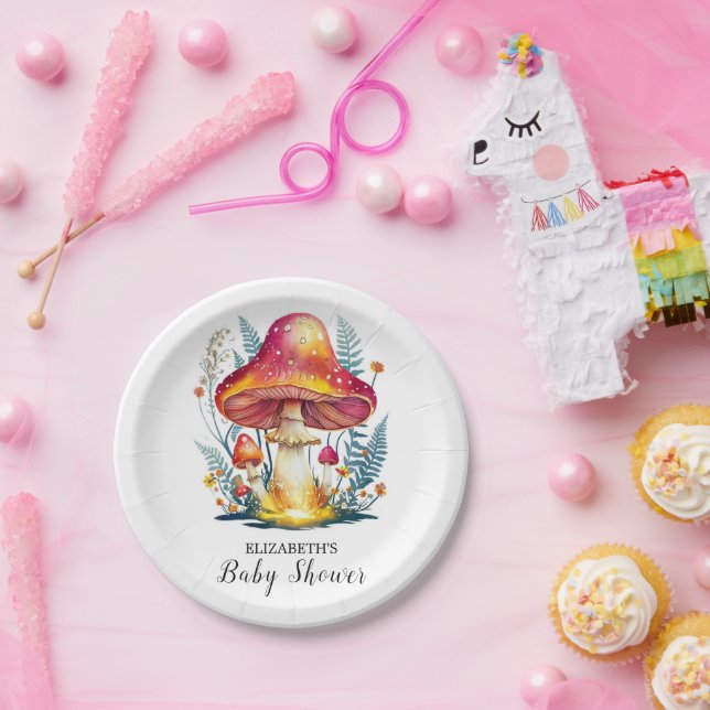 Schöne Pastel Mushroom Babydusche Pappteller (Party)