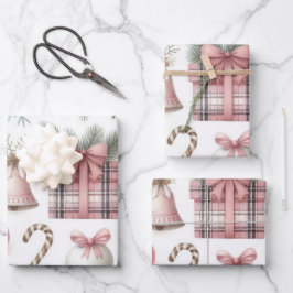 Schöne Pastel Pink Weihnachtsdesigns Geschenkpapier Set