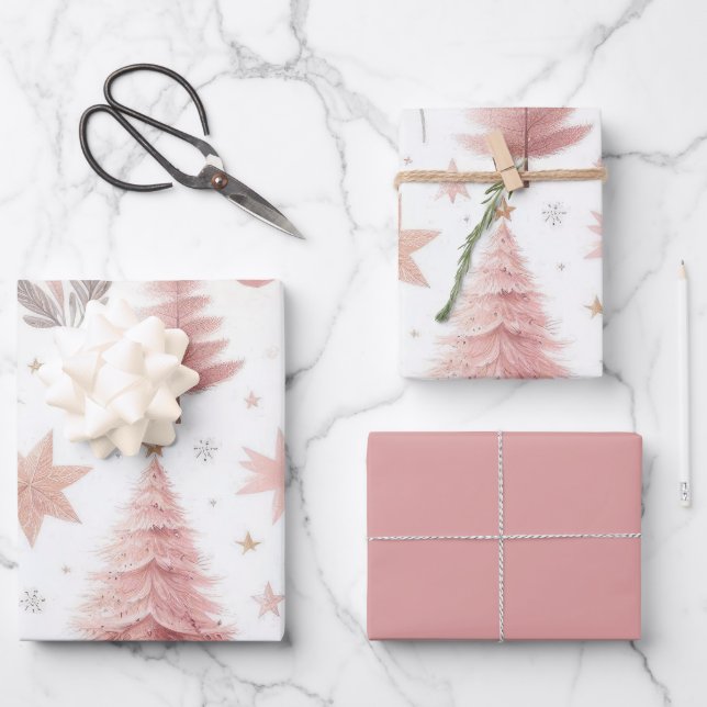 Schöne Pastel Pink Weihnachtsdesigns Geschenkpapier Set (Vorderseite)