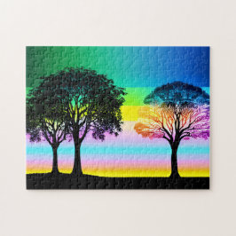 Schöne Pastel Sky Hinter Silhouette Bäume Puzzle
