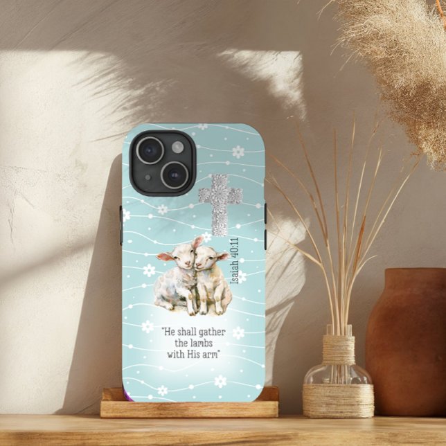 Schöne Pastel Türkis Blumenlammen Kreuz Bibel Case-Mate iPhone Hülle (Von Creator hochgeladen)