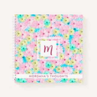 Schöne Pastell-Blumen Monogramm Quadrat Notizbuch