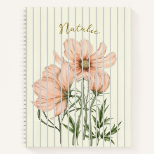 Schöne Pastell-Kunstwerke Weiße Streifen Rosa flor Notizbuch