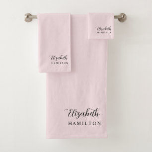 Schöne Pastellrosa personalisierte Badezimmerset Badhandtuch Set